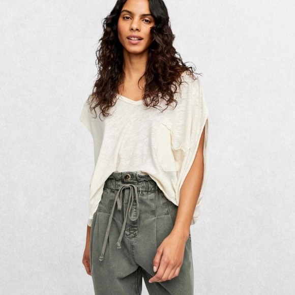 We The Free Tops - NWT Free People We The Free Feelin’ It Tee Oversized Slouchy Crop Linen Shirt S